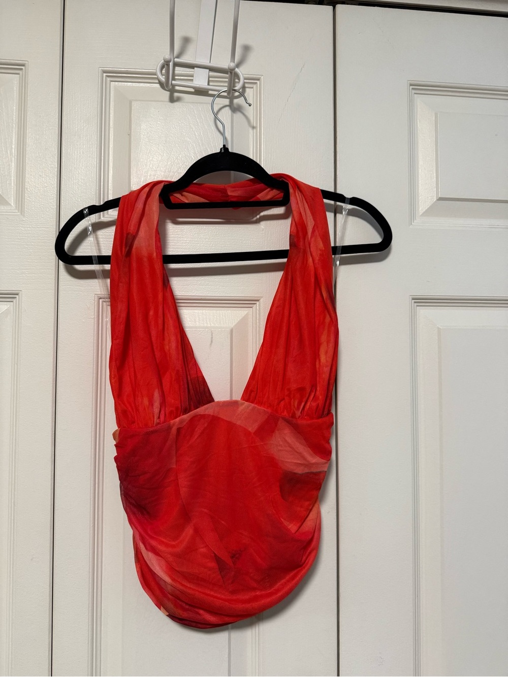 Red Women's Draped Crop Top - Sleeveless Halter Style